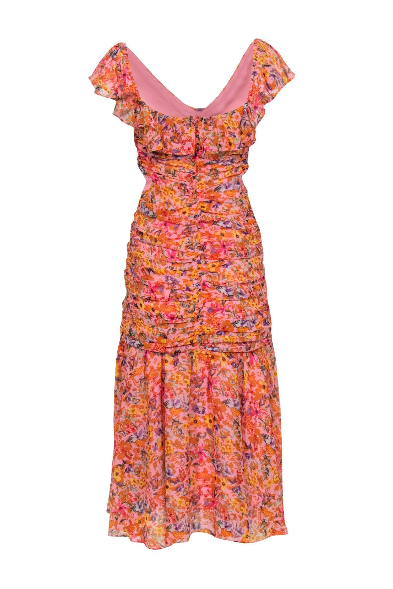 ASTR the Label - Pink & Multicolored Floral Print Ruched Maxi Dress w/ Cutouts Sz M