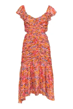 ASTR the Label - Pink & Multicolored Floral Print Ruched Maxi Dress w/ Cutouts Sz M