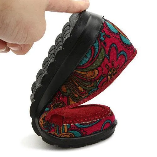 Big Size Floral Print Color Match Slip On Flat Loafers