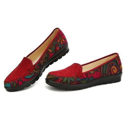 Big Size Floral Print Color Match Slip On Flat Loafers