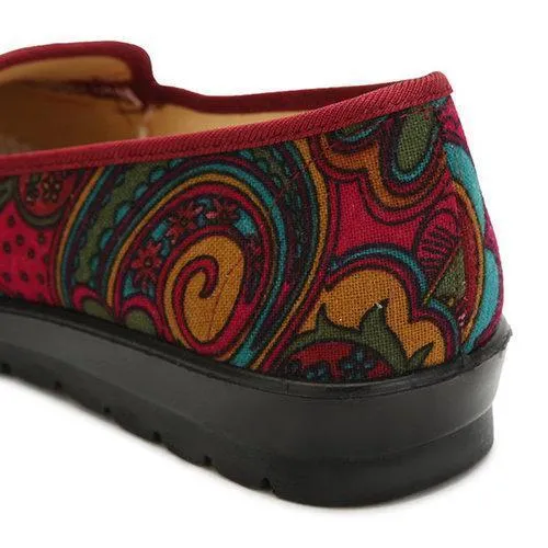 Big Size Floral Print Color Match Slip On Flat Loafers