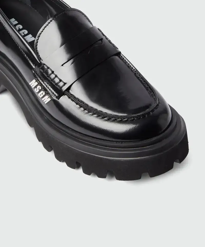 Black Brushed Leather Loafers