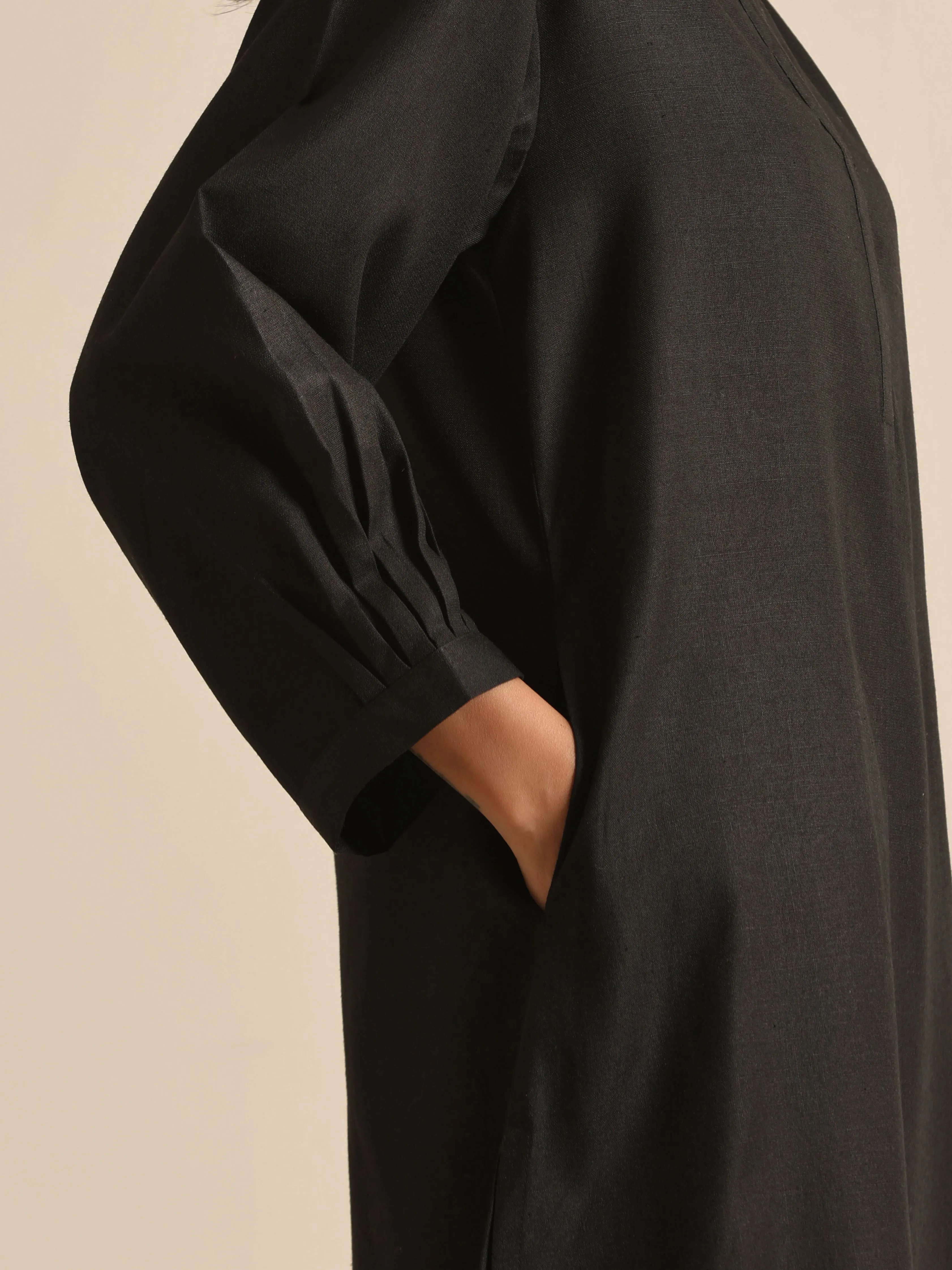 Black Slub Relaxed Placket Co-Ord Set