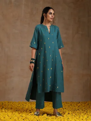 Deep Sea Gold Cotton Relaxed High-Low Kurta Set