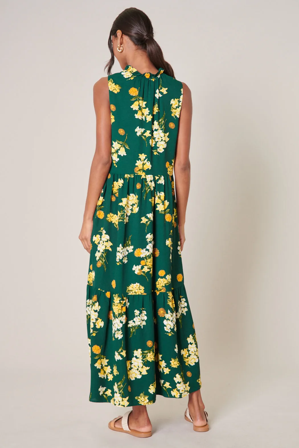 Delliah Floral Split Neck Tiered Maxi Dress
