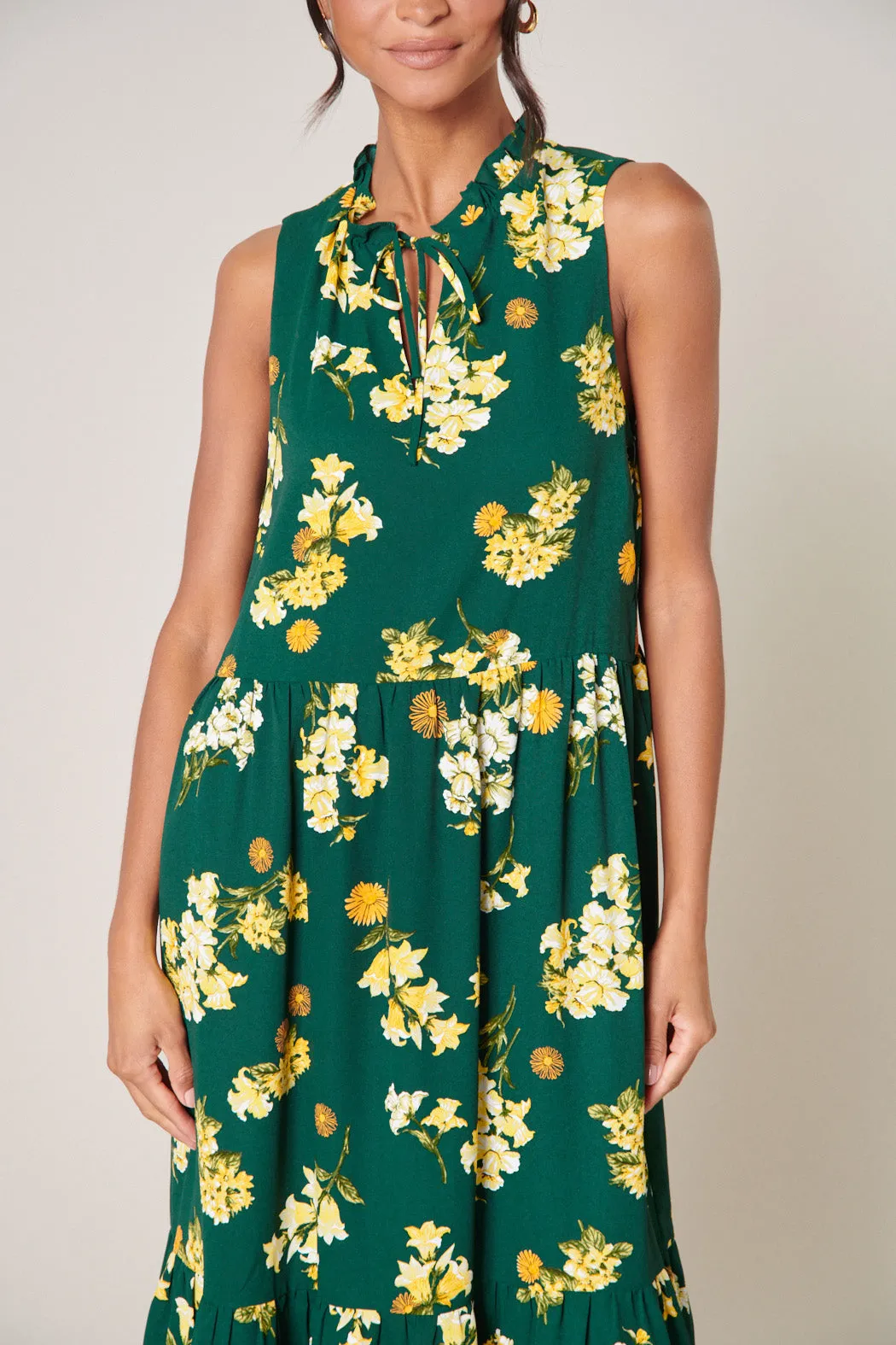Delliah Floral Split Neck Tiered Maxi Dress