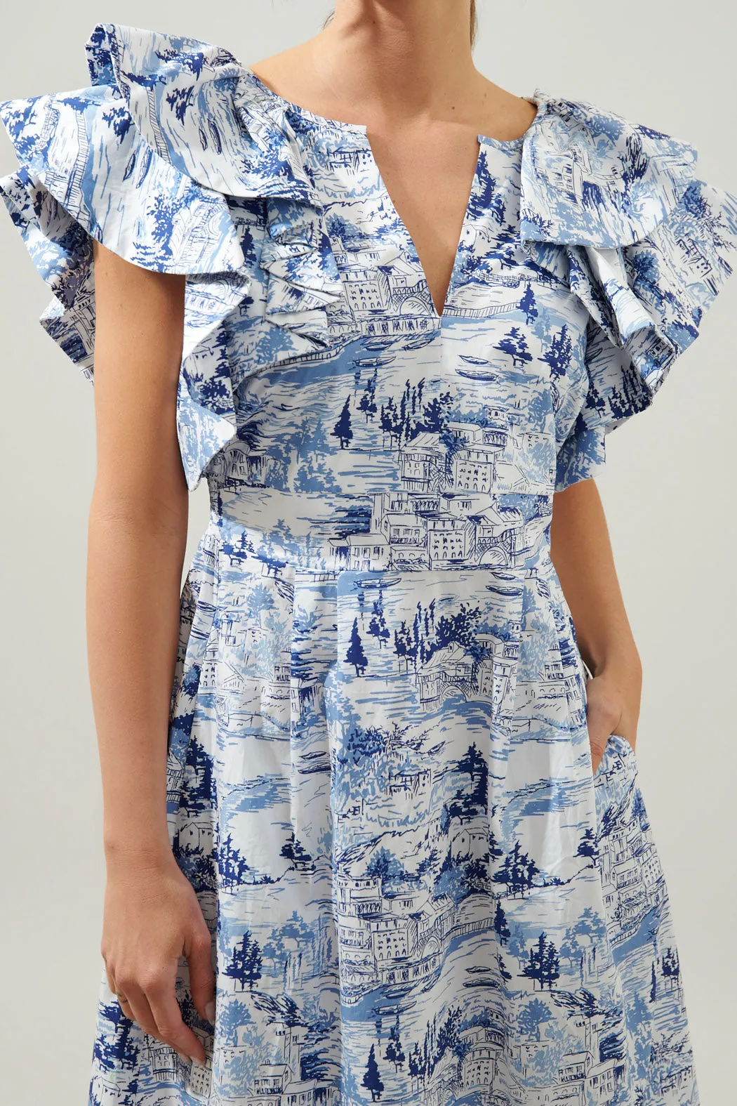 Francine Toile Sky Santana Tie Back Midi Dress