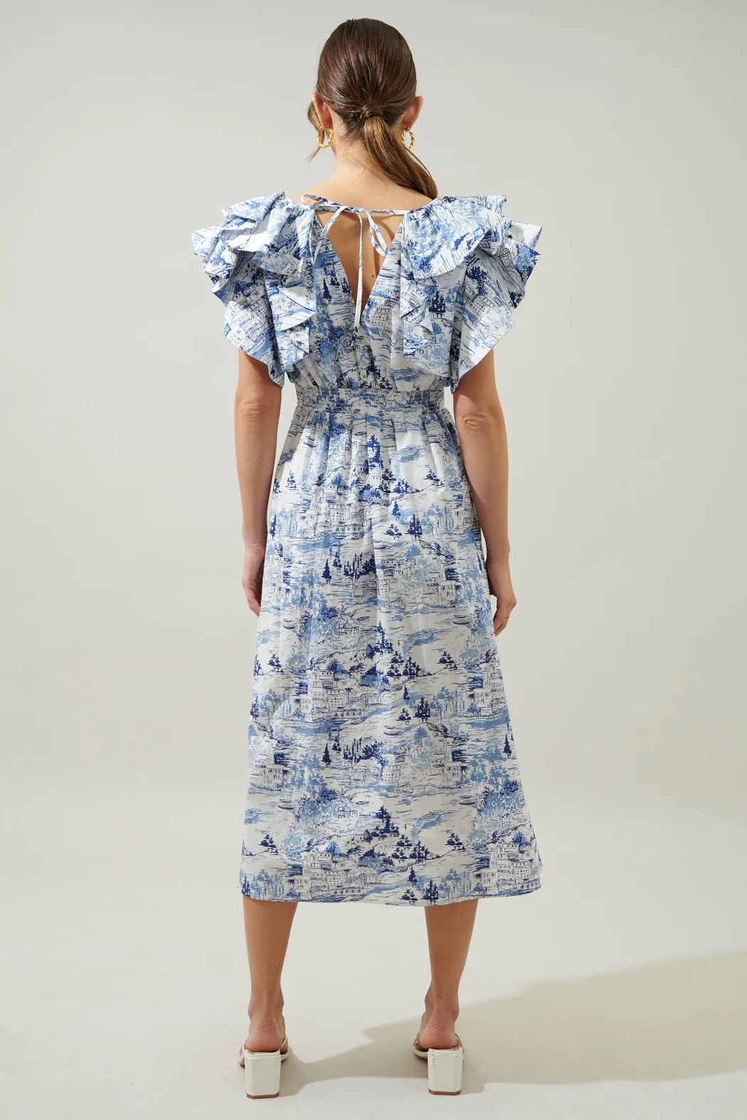 Francine Toile Sky Santana Tie Back Midi Dress