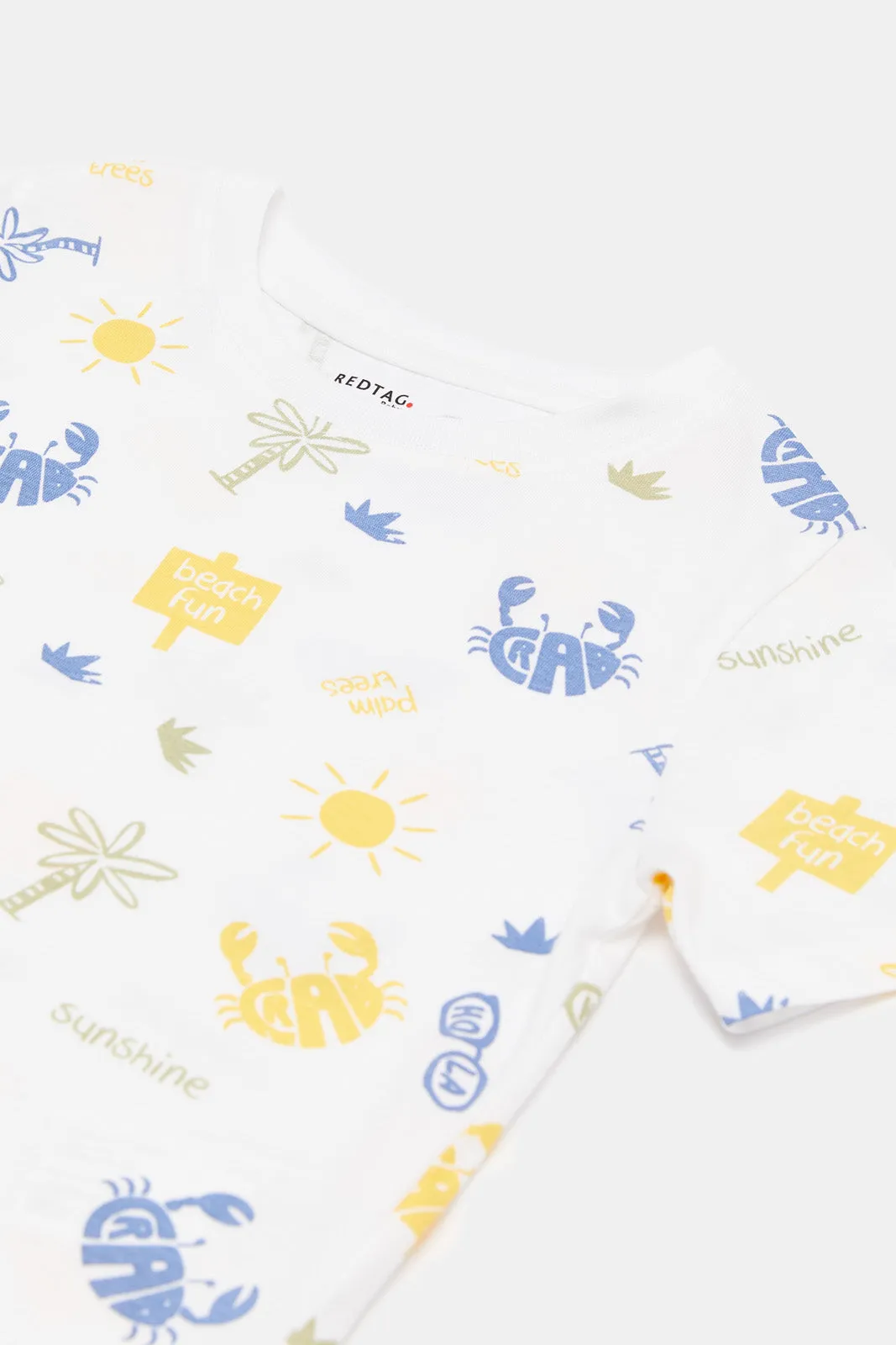 Infant Boys White Printed T-Shirt