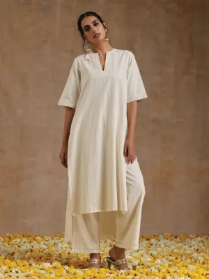 Ivory Gold Cotton Relaxed High-Low Kurta Set