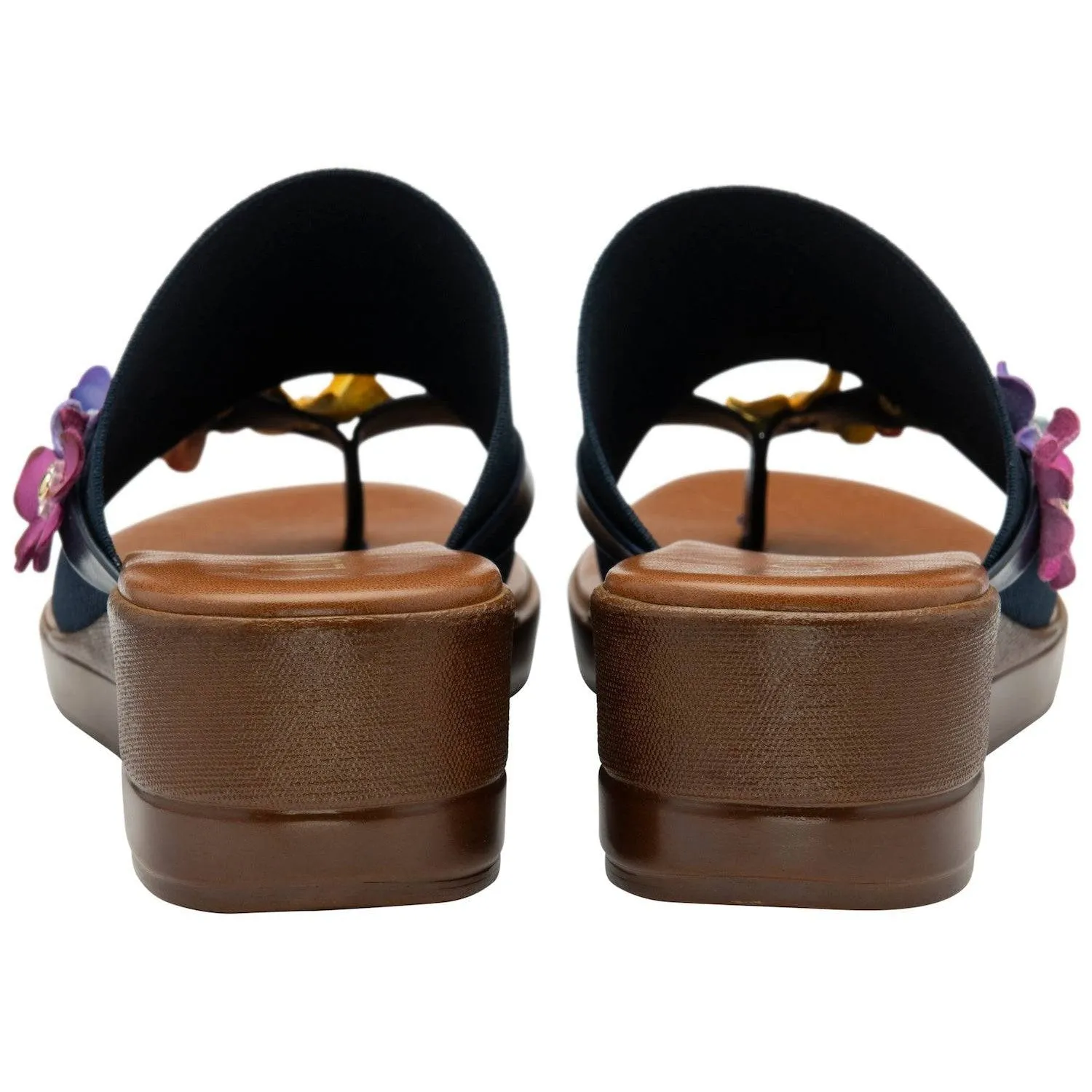 Lotus Carlotta Ladies  Italian Navy Leather & Textile Slip On Sandals