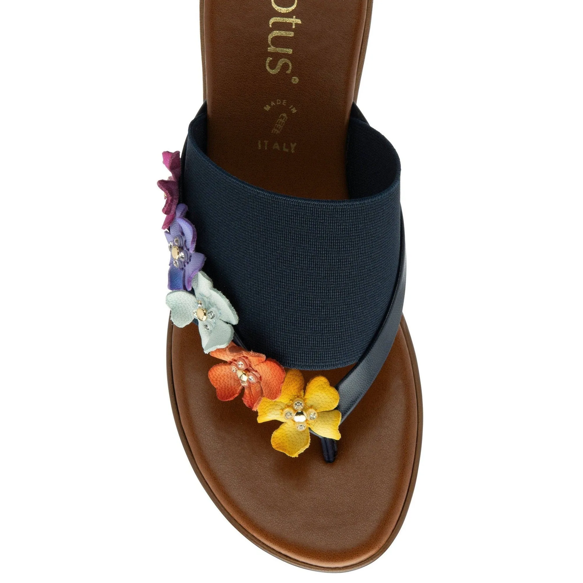Lotus Carlotta Ladies  Italian Navy Leather & Textile Slip On Sandals