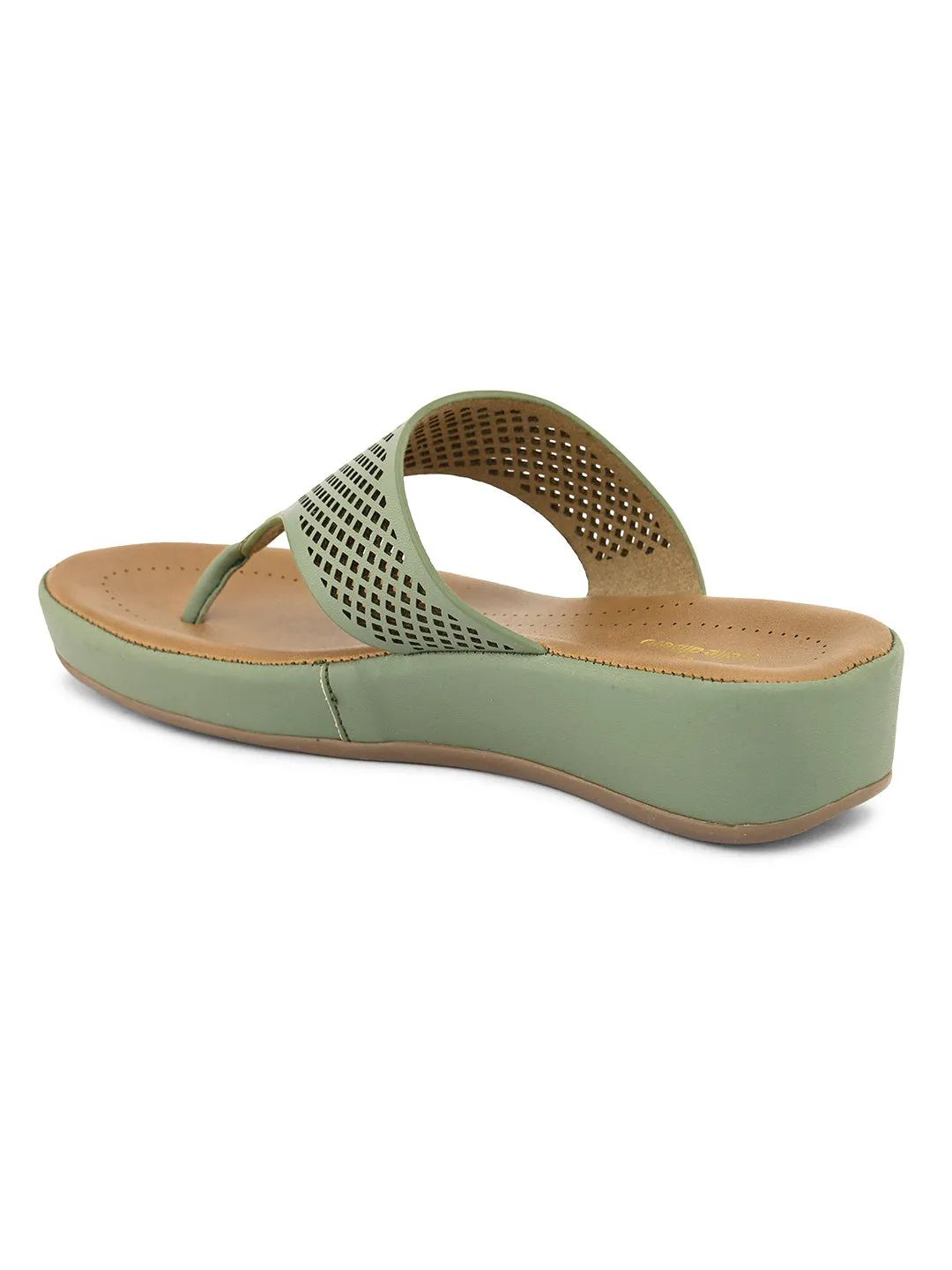 PELLE ALBERO Women Green Slip-On Flatform Heels Sandal