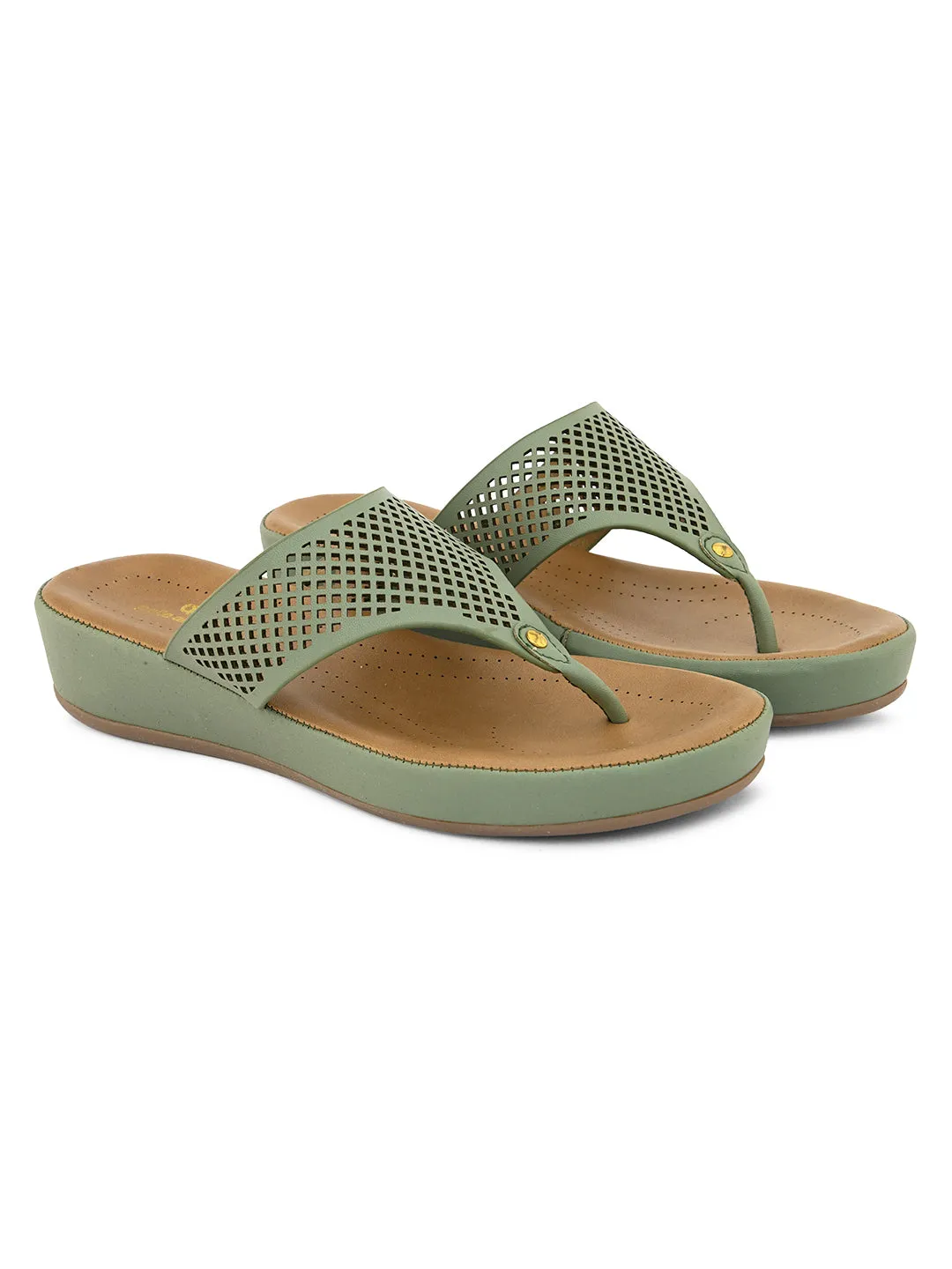 PELLE ALBERO Women Green Slip-On Flatform Heels Sandal