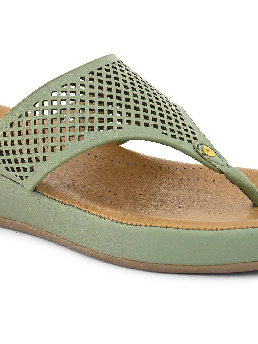 PELLE ALBERO Women Green Slip-On Flatform Heels Sandal