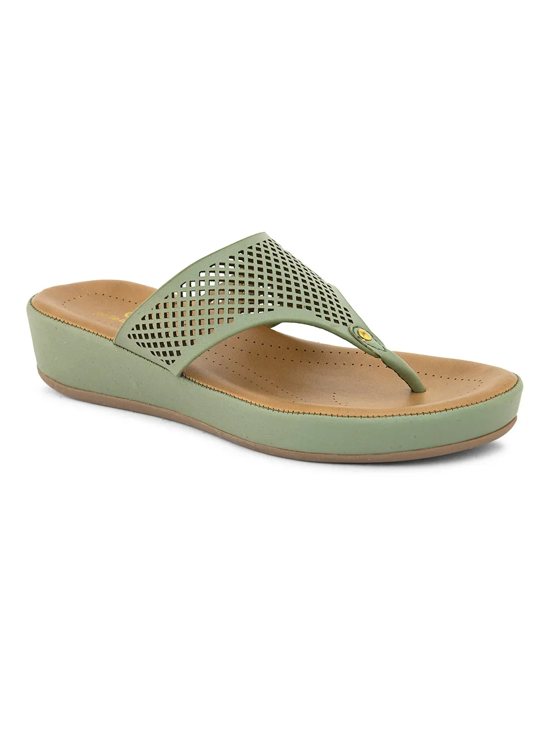 PELLE ALBERO Women Green Slip-On Flatform Heels Sandal