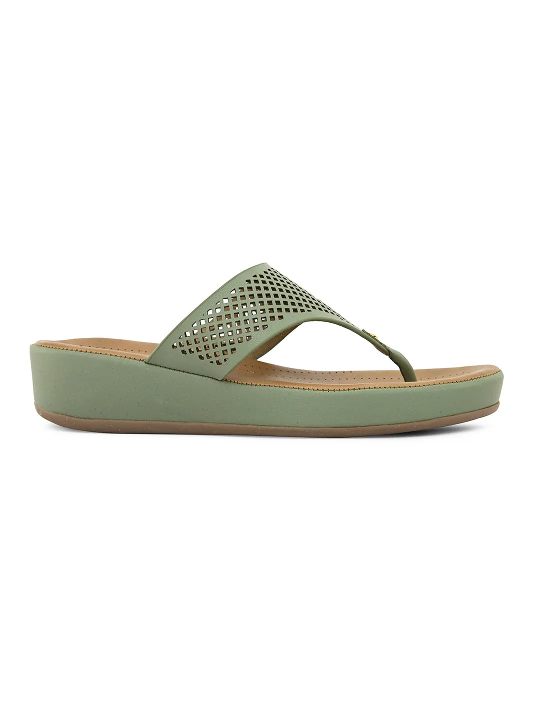 PELLE ALBERO Women Green Slip-On Flatform Heels Sandal