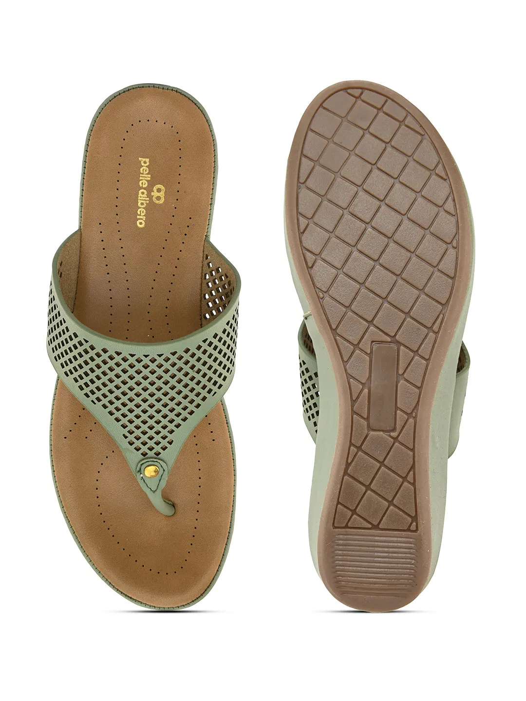PELLE ALBERO Women Green Slip-On Flatform Heels Sandal